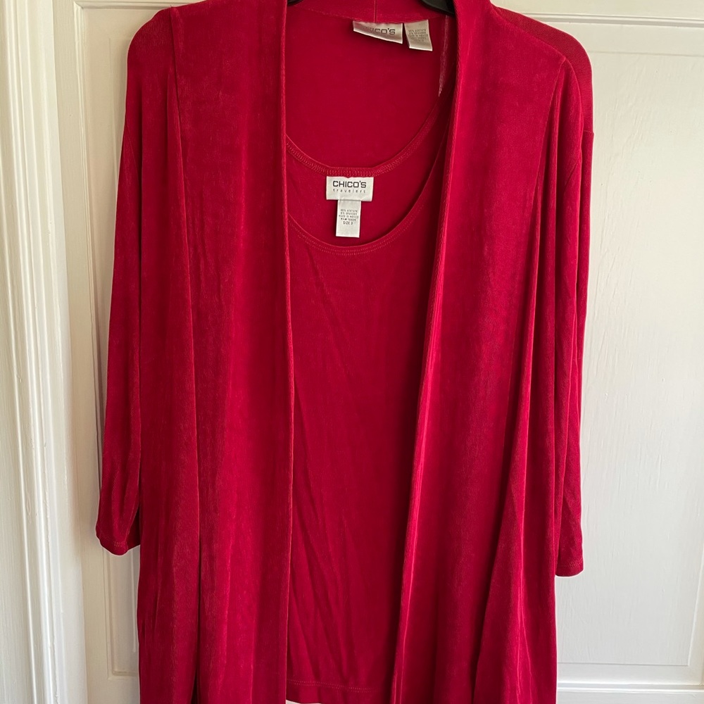 Chico’s travelers red tank and cardigan jacket.